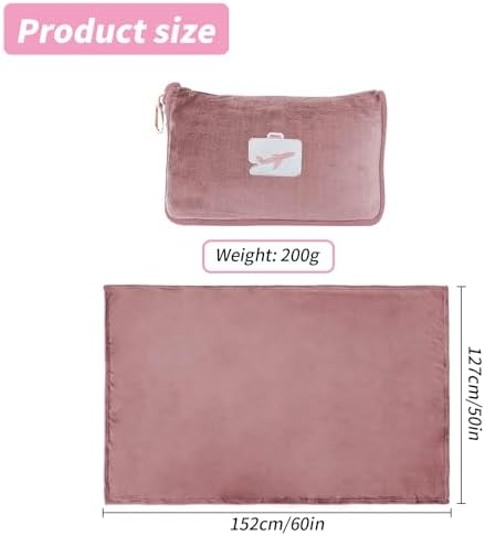 Travel Blanket and Pillow, Ultra Soft 2 in 1 Airplane Blanket with Compact Pillowcase, Luggage Strap, Lightweight Travel Essentials, Ideal for Long Flights, Camping, Sunset (Light Pink) - Image 2