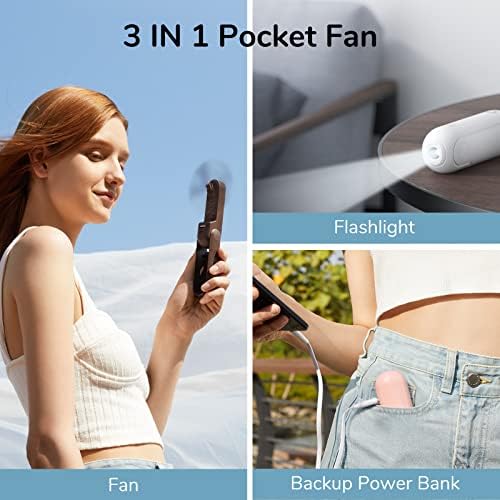 JISULIFE Handheld Fan, 3 IN 1 Mini Hand Fan, Portable USB Rechargeable Small Pocket Fan, Battery Operated Fan [12-19 Working Hours] with Power Bank, Flashlight Feature for Women,Travel-White - Image 2
