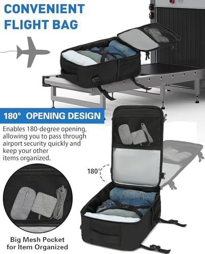 Cabin Bag 55x40x20cm Travel Backpack Hand Luggage Carry-ons Bag 44L Laptop Backpack Ruscksack for Airplanes Flight Cabin Bags Fit 17.3 Inch Laptop Black - Image 3