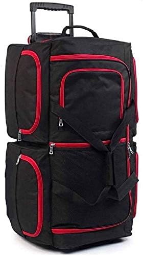 Extra Large 39" Travel Bag Wheeled Holdall Suitcase 3 Wheels Red Trimming Black - Image 3