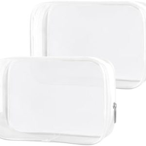PLULON 2 Pack Travel Toiletry Bag, TSA Approved Toiletry Bag Clear Makeup Bag Quart Size Portable Cosmetic Bags Carry on Travel Accessories Bag for Women Men - Clear