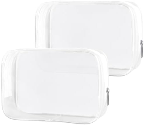 PLULON 2 Pack Travel Toiletry Bag, TSA Approved Toiletry Bag Clear Makeup Bag Quart Size Portable Cosmetic Bags Carry on Travel Accessories Bag for Women Men - Clear