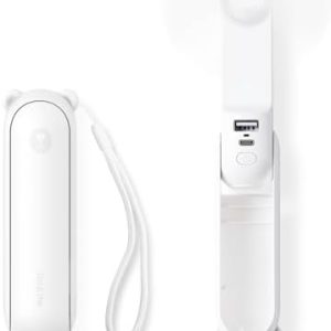 JISULIFE Handheld Fan, 3 IN 1 Mini Hand Fan, Portable USB Rechargeable Small Pocket Fan, Battery Operated Fan [12-19 Working Hours] with Power Bank, Flashlight Feature for Women,Travel-White