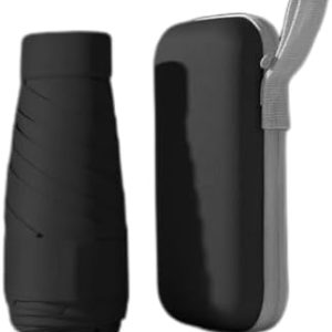 Mini Folding Umbrella with Case - Ultra-Portable Compact Travel Umbrella, Anti-UV Rainproof Windproof Fast Dry and Ultra Lightweight for Women, Men, Students (Black)