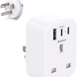 UK to US Plug Adaptor, USA Travel Adapter with 1 USB & 2 USB C Ports for American, Canada, Thailand, Mexico, Colombia Grounded Charger, 4 in 1 Plug Adapter from UK to USA for Phone, Computer (Type B)