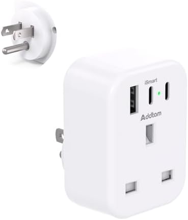 UK to US Plug Adaptor, USA Travel Adapter with 1 USB & 2 USB C Ports for American, Canada, Thailand, Mexico, Colombia Grounded Charger, 4 in 1 Plug Adapter from UK to USA for Phone, Computer (Type B)