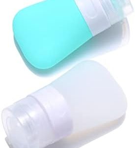 2 Pcs Silicone Travel Bottles,Leak Proof Refillable Squeezable Containers with Transparent Carry Bag,Mini Small Empty Travel Bottles for Shampoo,Conditioner,Lotion,Toiletries(38ml)