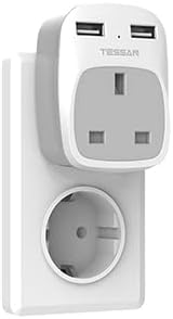 UK to European EU Travel Adapter with 2 USB Ports - TESSAN Power Euro Europe Grounded Plug Adapter for Germany France Iceland Poland Spain Russia and More (Type E F) Not Include Italy - Image 7