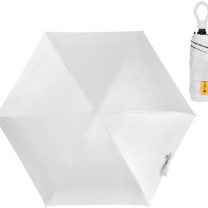 Vicloon Mini Umbrella, UPF 50 UV Protection 99.9% Mini Sun Travel Umbrella Pocket Umbrella, 6 Ribs Lightweight Compact Folding Umbrella Rain and Sun Umbrella for Travel,School,Daily Life White