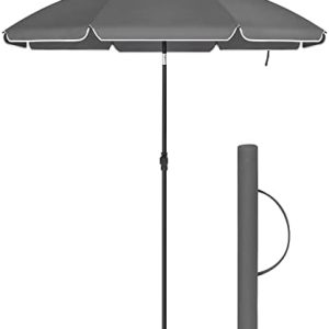 SONGMICS 1.6 m Parasol, Beach Umbrella, UPF 50+, Sun Protection, Portable Octagonal Polyester Canopy, Fibreglass Ribs, Tilt Mechanism, Carry Bag, for Beach Garden Balcony Pool, Grey GPU060G01