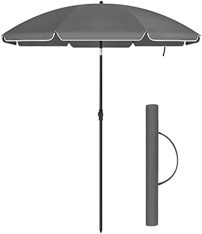 SONGMICS 1.6 m Parasol, Beach Umbrella, UPF 50+, Sun Protection, Portable Octagonal Polyester Canopy, Fibreglass Ribs, Tilt Mechanism, Carry Bag, for Beach Garden Balcony Pool, Grey GPU060G01