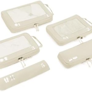 ECOHUB 5 Set Compression Packing Cubes for Suitcases Organiser Bags Travel Accessories with Shoes Bag Tear-resistant Travel Cubes with ID Tag Expandable Packing Bags(Beige)