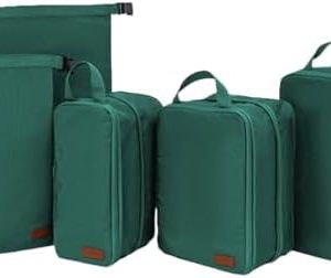 Double Compression Packing Cubes for Suitcases - 5 Waterproof Suitcase Organiser Bags - Perfect Dividers for Packing Bags for Travel - Large Travel Packing Cubes for Backpack (Green)