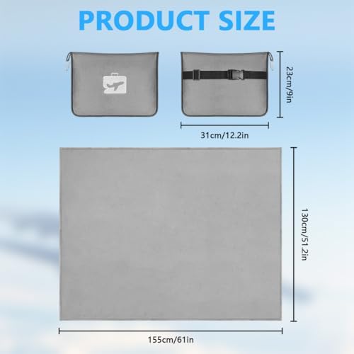 flintronic Travel Blanket and Pillow, 2 in 1 Airplane Blanket with Eye Mask and Ear Plugs, Compact Office Blanket, Lightweight & Portable Pillow for Adults, Kids,Long Flights and Trains (Grey) - Image 2