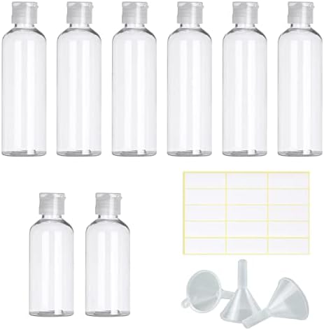 6 Pcs 100ml Travel Bottles, and 2 Pcs 50ml Travel Empty Bottles, with 3 Pcs Funnels and 15 Pcs Self-adhesive Labels, Sub-bottling of Cosmetics and Liquids,Used for Vacation and Travel