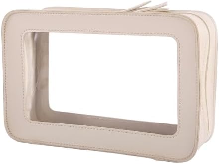 Clear Makeup Bag Transparent Cosmetic Case Travel Waterproof Toiletry Organizer with Double Zippers Ideal for Travel Essentials (Beige)