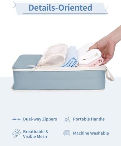 Narwey 6 Set Compression Packing Cubes for Backpack and Suitcases, Travel Organiser Packing Bags for Carry on Hand Luggage Travel Essentials Bag for Women and Girls (Grayish Blue) - Image 8
