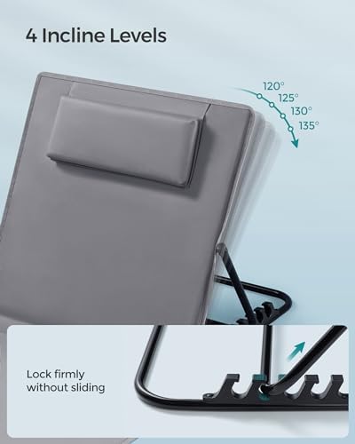 SONGMICS Set of 2 Folding Beach Sunloungers, Deck Beach Chairs Mats, Reclining Backrest, Lightweight Portable with Handle, for Camping Garden Pool, 158 x 55 cm, Slate Grey GCB251G01 - Image 5