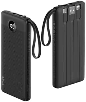VRURC 10000mAh Power Bank With Built in Cables,USB C Battery Pack Portable Charger with 5 Outputs 2 Inputs Powerbank LED Display compatible with iPhone 14 13 12 Samsung S21 S20 Xiaomi