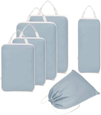 Narwey 6 Set Compression Packing Cubes for Backpack and Suitcases, Travel Organiser Packing Bags for Carry on Hand Luggage Travel Essentials Bag for Women and Girls (Grayish Blue) - Image 2