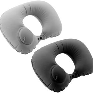 2Pcs Inflatable Travel Pillow Press Automatic Inflatable Travel Neck U Shape Portable Pillow Neck&Head Support Christmas Thanksgiving for Sleeping, Airplane,Train, Car, Office, Camping (Grey/Black)