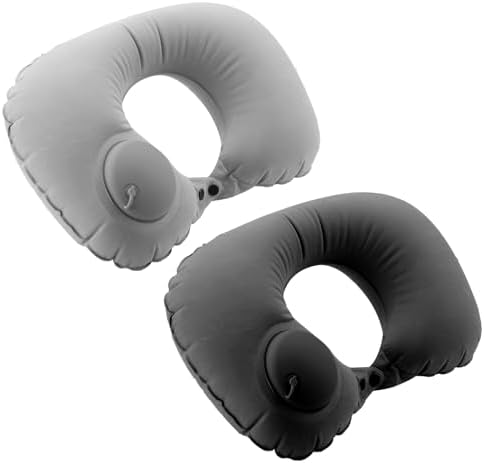 2Pcs Inflatable Travel Pillow Press Automatic Inflatable Travel Neck U Shape Portable Pillow Neck&Head Support Christmas Thanksgiving for Sleeping, Airplane,Train, Car, Office, Camping (Grey/Black)