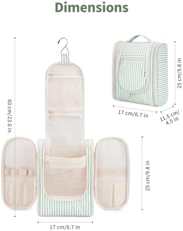 Narwey Travel Hanging Toiletry Wash Bag Makeup Cosmetic Organizer for Women (Mint Green Stripe (Small)) - Image 6
