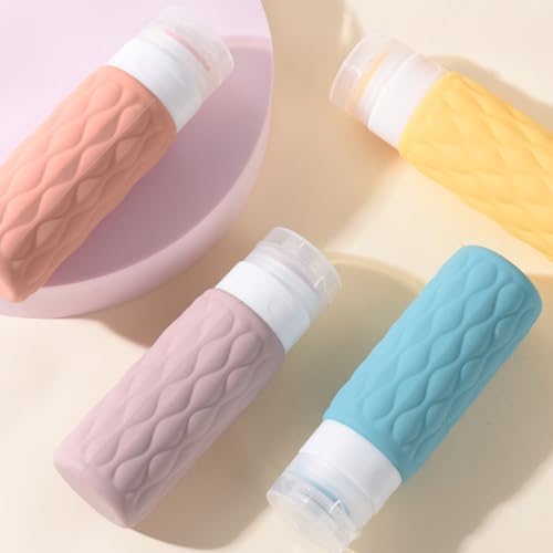 4 Pack Travel Bottles for Toiletries 100ML Silicone Travel Squeeze Bottles Set with Clear Zipper Toiletry Bag Leakproof Refillable Squeeze Travel Containers - Image 3
