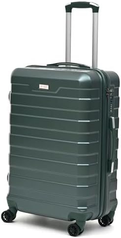 CMY Suitcase Medium Size Hard Shell Lightweight 4 Dual Spinner Wheels Trolley Luggage Suitcase Medium 24" Hold Check in Luggage TSA Combination Lock (Dark Green)