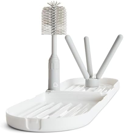 Munchkin Travel Drying Rack with Bottle Brush| Dry up to 3 Baby Bottles at Once | Includes Extendable Silicone Brush with Nipple in Hand | Baby Essentials