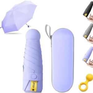 Mini Umbrella, 8 Ribs Folding Compact Sun Rain Lightweight, Anti-UV Travel Umbrellas with Capsule Case for Men Women Teens