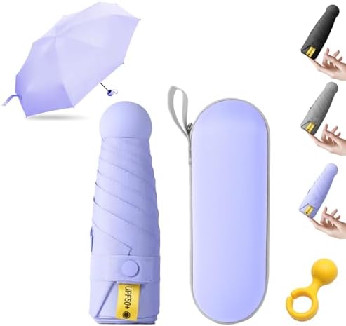 Mini Umbrella, 8 Ribs Folding Compact Sun Rain Lightweight, Anti-UV Travel Umbrellas with Capsule Case for Men Women Teens