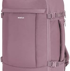ECOHUB Ryanair Cabin Bags 40x20x25,20L Anti-Theft Underseat Carry On Travel Backpack, Recycled Hand Luggage Bag with Laptop Compartment,Flight Rucksack Bag for Men Women, Pink (Patent Pending)
