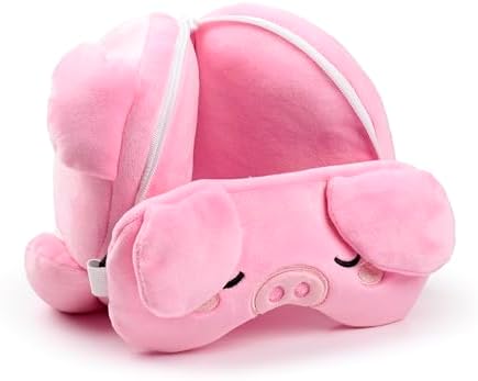 Puckator Relaxeazzz Adoramals Oliver the Pig Plush Travel Pillow & Eye Mask - Sleep Eye Mask Masks - Kids Travel Accessories For Sleeping Airplane - Flight Plane Neck Pillow Pillows - Image 3