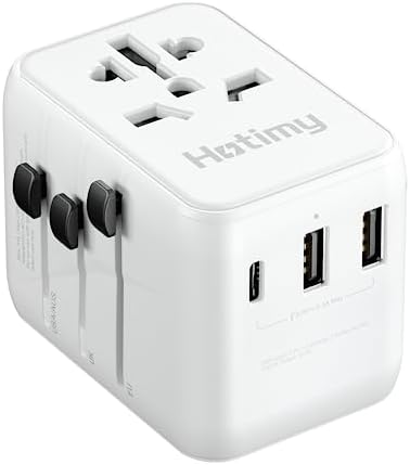 Universal Travel Adapter, Hotimy Worldwide Travel Adapter with USB C & 2 USB A Ports, Dual 10A Fused International Power Adapter, Universal Plug Adaptor All in One for Europe, UK, US, Australia & More