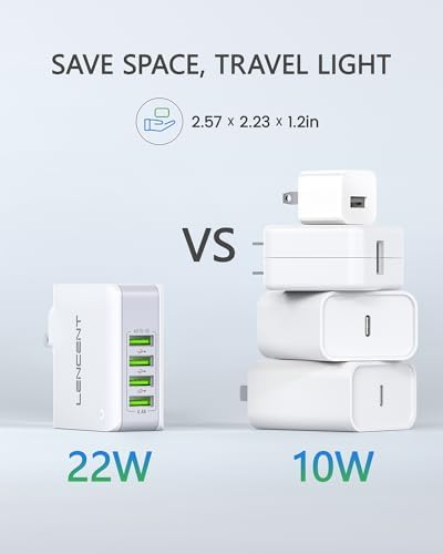 Lencent USB Charger Plug, 4-Port USB Universal Travel Adaptor Plug, 22W/5V 4.4A Wall Charger Worldwide Travel Charger Adapter for iPhone, iPad, Android, Tablets and More - Image 6