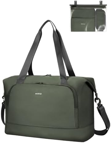 ECOHUB for Easyjet Cabin Bag 45x36x20, Underseat Foldable Travel Duffel Bag, Hand Luggage Holdall Bag for Airlines with Wet Pocket, Carry on Overnight Weekend Bag for Women, Patent Pending (Green)