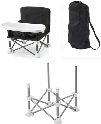 Baby Folding Dining Chair Portable High Multifunctional Child Little Seat Dining Aluminum Alloy Travel Compact Booster Seat with Tray Black - Image 6