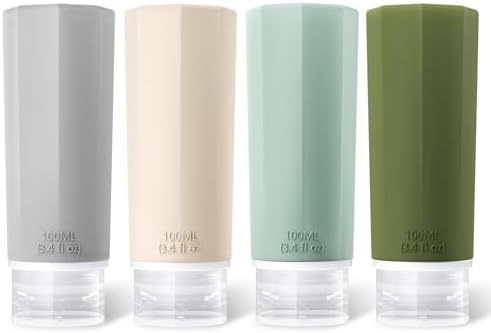 Opret 100ml Silicone Travel Bottles for Toiletries, 4 Pcs Leak Proof Portable Travel Container Refillable Squeezable 3.4oz for Shampoos and Conditioner, BPA Free and TSA Approved