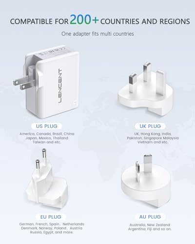 Lencent USB Charger Plug, 4-Port USB Universal Travel Adaptor Plug, 22W/5V 4.4A Wall Charger Worldwide Travel Charger Adapter for iPhone, iPad, Android, Tablets and More - Image 2