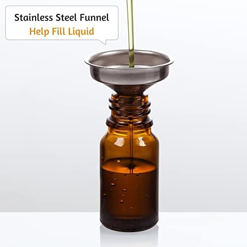 AOZITA 4 x 10ml Amber Brown Glass Bottles with Dropper Pipettes - Come with 1 Stainless Steel Funnel & 4 Lables - Tincture Dropper Bottles for Essential Oils, Aromatherapy Blends, Liquids - Image 6