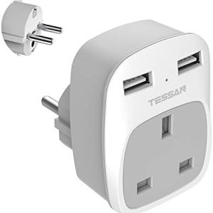 UK to European EU Travel Adapter with 2 USB Ports - TESSAN Power Euro Europe Grounded Plug Adapter for Germany France Iceland Poland Spain Russia and More (Type E F) Not Include Italy