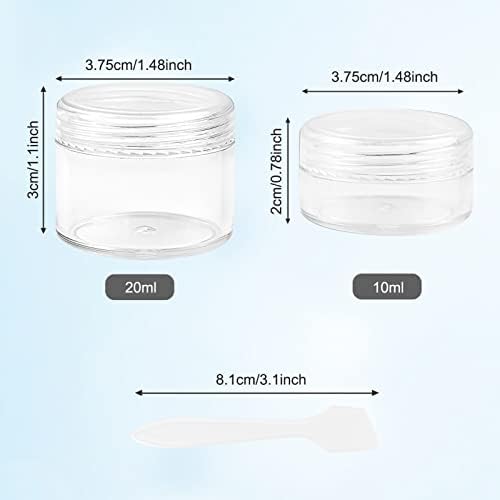 6Pcs Travel Bottles Pots Sample Pots Mini Travel Pots for Toiletries 10ml 20ml Small Clear Travel Containers Jars Leakproof Round Empty Plastic Cosmetic Jars with Lids Spatulas for Cream Makeup - Image 2