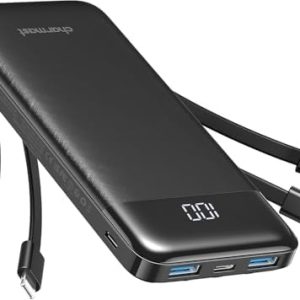 Charmast Power Bank with Built in Cables X 4, 10000mAh USB C Battery pack 6 Outputs 3 Inputs with LED Display Type C Powerbank Portable Charger Compatible with Smartphones Tablets and More