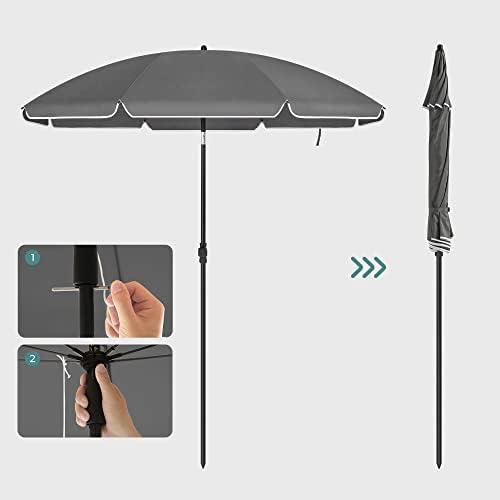 SONGMICS 1.6 m Parasol, Beach Umbrella, UPF 50+, Sun Protection, Portable Octagonal Polyester Canopy, Fibreglass Ribs, Tilt Mechanism, Carry Bag, for Beach Garden Balcony Pool, Grey GPU060G01 - Image 8
