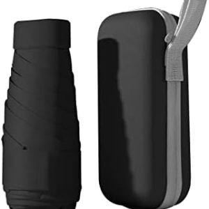Mini Umbrella, Folding Travel Anti-UV Compact Pocket Umbrella with Capsule Case Rainproof Windproof Fast Dry and Ultra Lightweight Folding Umbrella Rain and Sun for Women Men Travel Outdoor(Black)