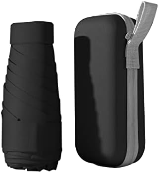 Mini Umbrella, Folding Travel Anti-UV Compact Pocket Umbrella with Capsule Case Rainproof Windproof Fast Dry and Ultra Lightweight Folding Umbrella Rain and Sun for Women Men Travel Outdoor(Black)