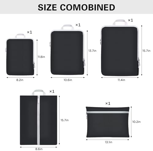 Compression Packing Cubes for Backpack,Suitcase Organiser Bags,Travel Packing Cubes Compression Set,Waterproof Travel Organiser Packing Bags,Packing Cubes for Suitcases Compression(Black 5 Pack) - Image 6