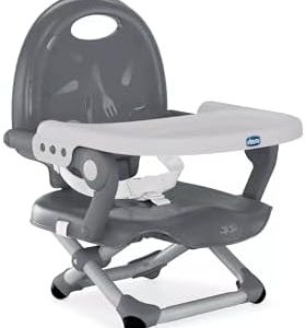 Chicco Pocket Snack Children's Booster Seat, Dark Grey | 6m-3y (15 kg), Portable, Adjustable High Chair, Compact, Removable Tray