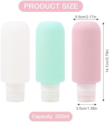 200ml Silicone Travel Bottle for Toiletries, 3 Pack Leak Proof Refillable Squeezable Containers for Lotion Liquid Shampoo, Conditioner, Toiletries, BPA Free and TSA Approved Travel Accessories - Image 2